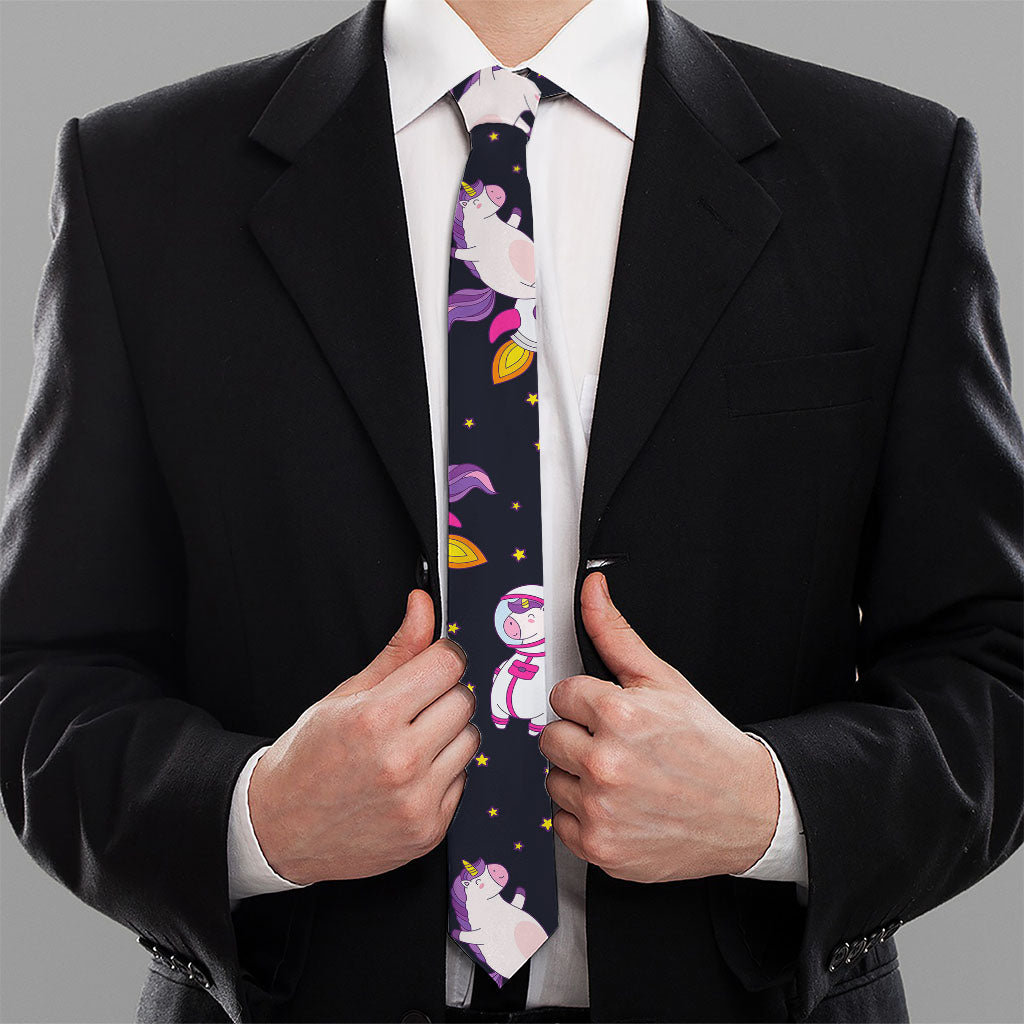 Space Astronaut Unicorn Pattern Print Necktie