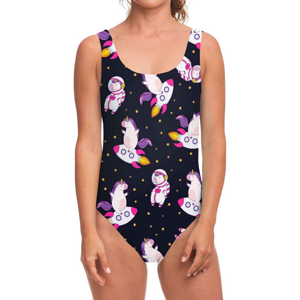 Space Astronaut Unicorn Pattern Print One Piece Swimsuit