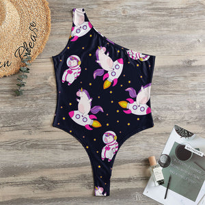 Space Astronaut Unicorn Pattern Print One Shoulder Bodysuit