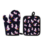 Space Astronaut Unicorn Pattern Print Oven Mitt And Pot Holder Set