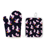 Space Astronaut Unicorn Pattern Print Oven Mitt And Pot Holder Set