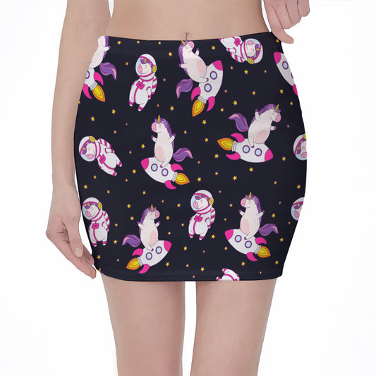 Space Astronaut Unicorn Pattern Print Pencil Mini Skirt