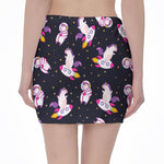 Space Astronaut Unicorn Pattern Print Pencil Mini Skirt