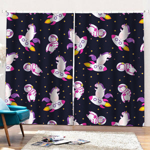 Space Astronaut Unicorn Pattern Print Pencil Pleat Curtains