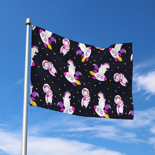 Space Astronaut Unicorn Pattern Print Polyester Flag