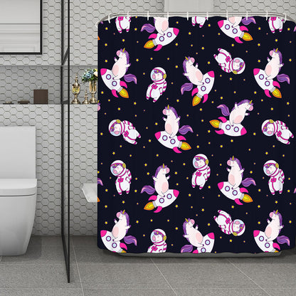 Space Astronaut Unicorn Pattern Print Polyester Shower Curtain