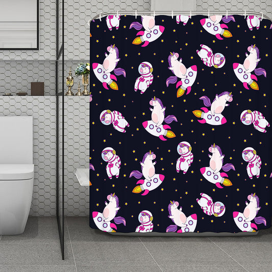 Space Astronaut Unicorn Pattern Print Polyester Shower Curtain