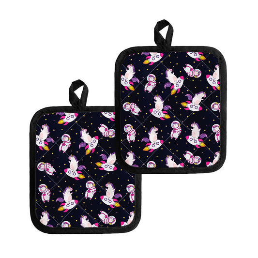 Space Astronaut Unicorn Pattern Print Pot Holders
