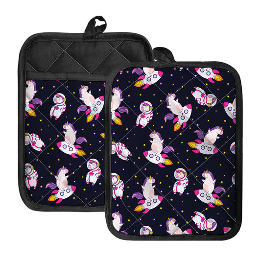 Space Astronaut Unicorn Pattern Print Pot Holders With Pocket