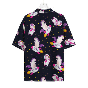 Space Astronaut Unicorn Pattern Print Rayon Hawaiian Shirt