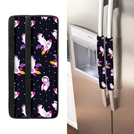 Space Astronaut Unicorn Pattern Print Refrigerator Handle Covers