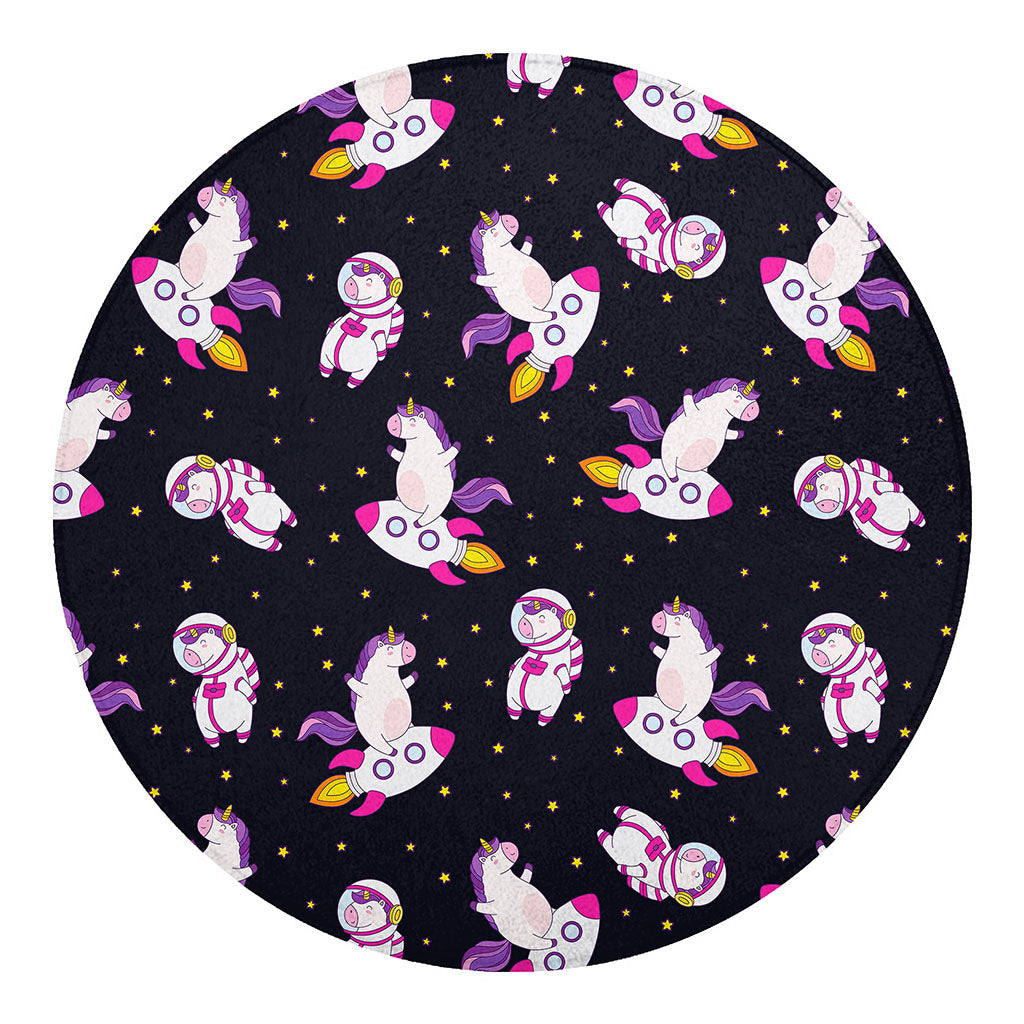 Space Astronaut Unicorn Pattern Print Round Blanket