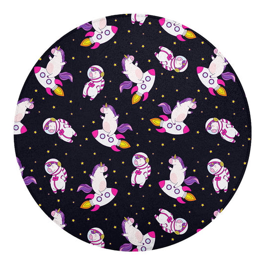 Space Astronaut Unicorn Pattern Print Round Blanket