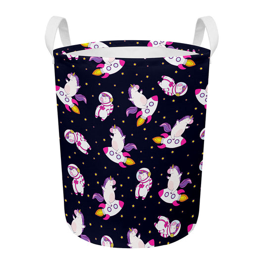 Space Astronaut Unicorn Pattern Print Round Laundry Basket