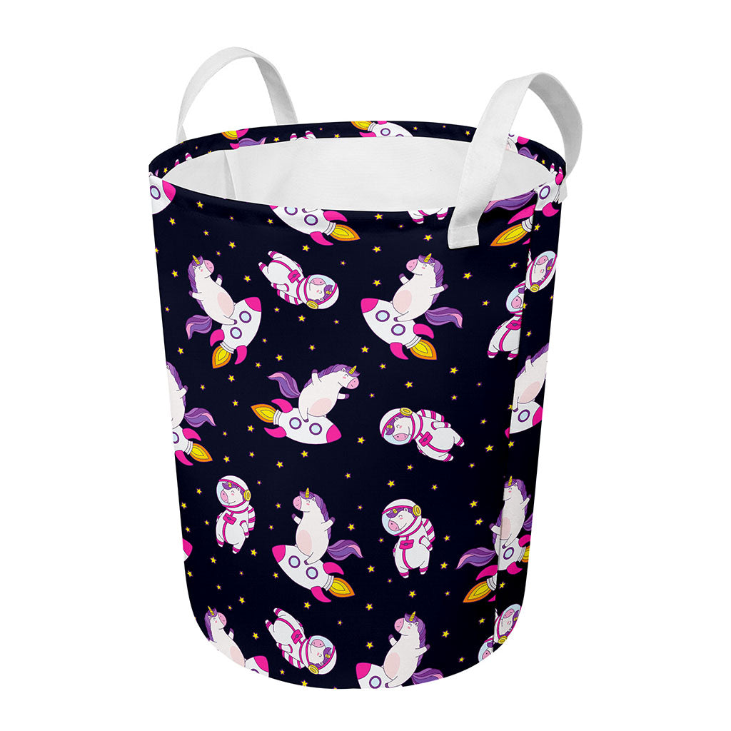 Space Astronaut Unicorn Pattern Print Round Laundry Basket