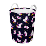 Space Astronaut Unicorn Pattern Print Round Laundry Basket