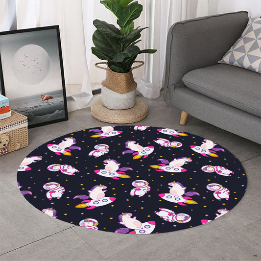 Space Astronaut Unicorn Pattern Print Round Rug