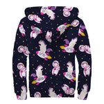 Space Astronaut Unicorn Pattern Print Sherpa Lined Zip Up Hoodie