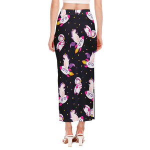 Space Astronaut Unicorn Pattern Print Side Slit Maxi Skirt