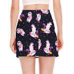 Space Astronaut Unicorn Pattern Print Side Slit Mini Skirt