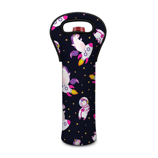 Space Astronaut Unicorn Pattern Print Single Neoprene Wine Tote