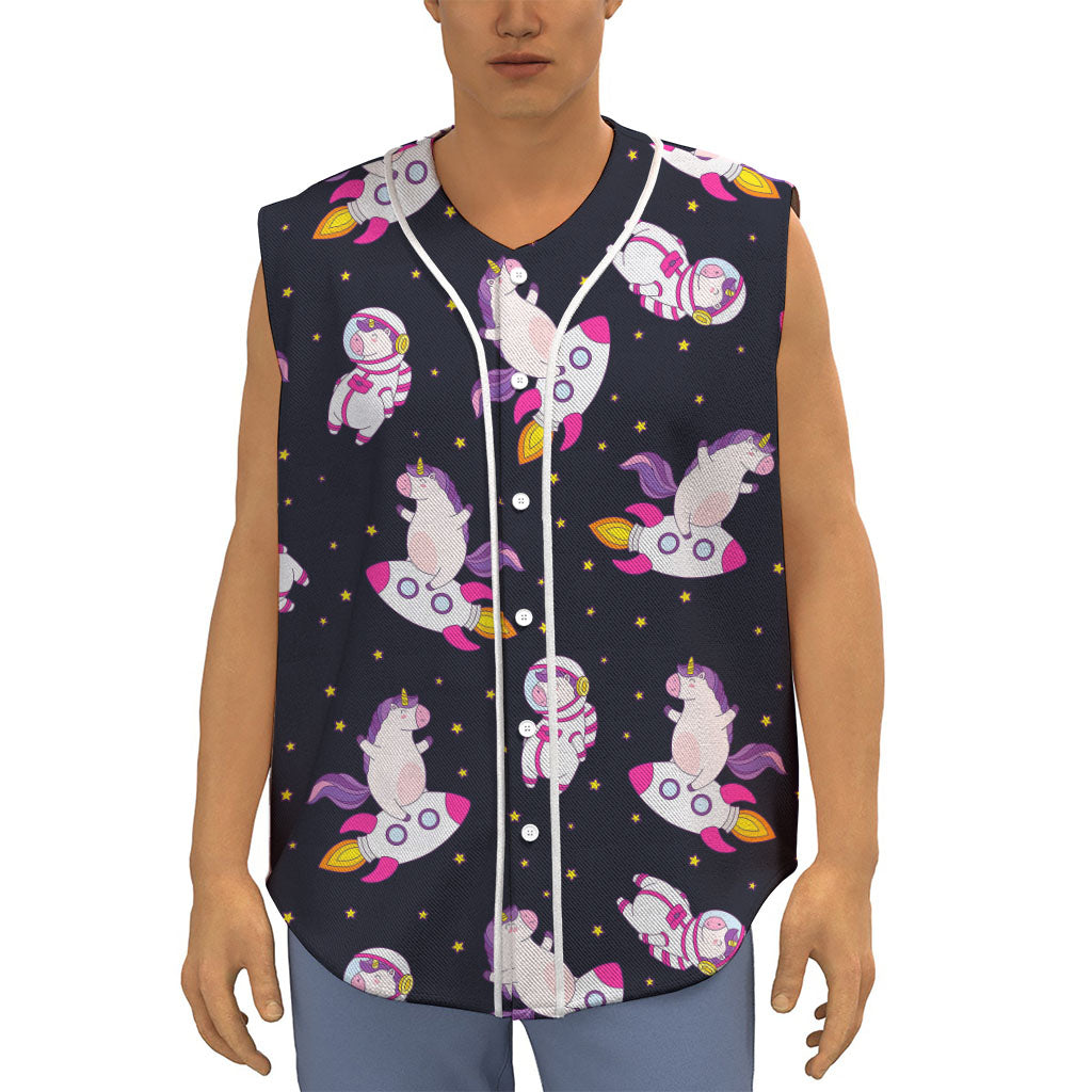 Space Astronaut Unicorn Pattern Print Sleeveless Baseball Jersey