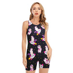 Space Astronaut Unicorn Pattern Print Sleeveless One Piece Swimsuit