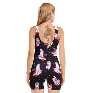 Space Astronaut Unicorn Pattern Print Sleeveless One Piece Swimsuit