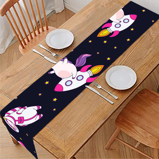 Space Astronaut Unicorn Pattern Print Table Runner