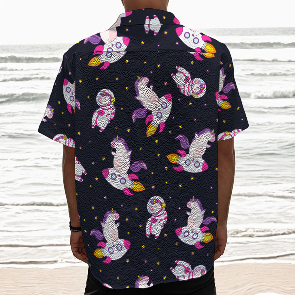 Space Astronaut Unicorn Pattern Print Textured Short Sleeve Shirt