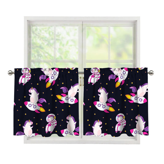 Space Astronaut Unicorn Pattern Print Tier Curtains