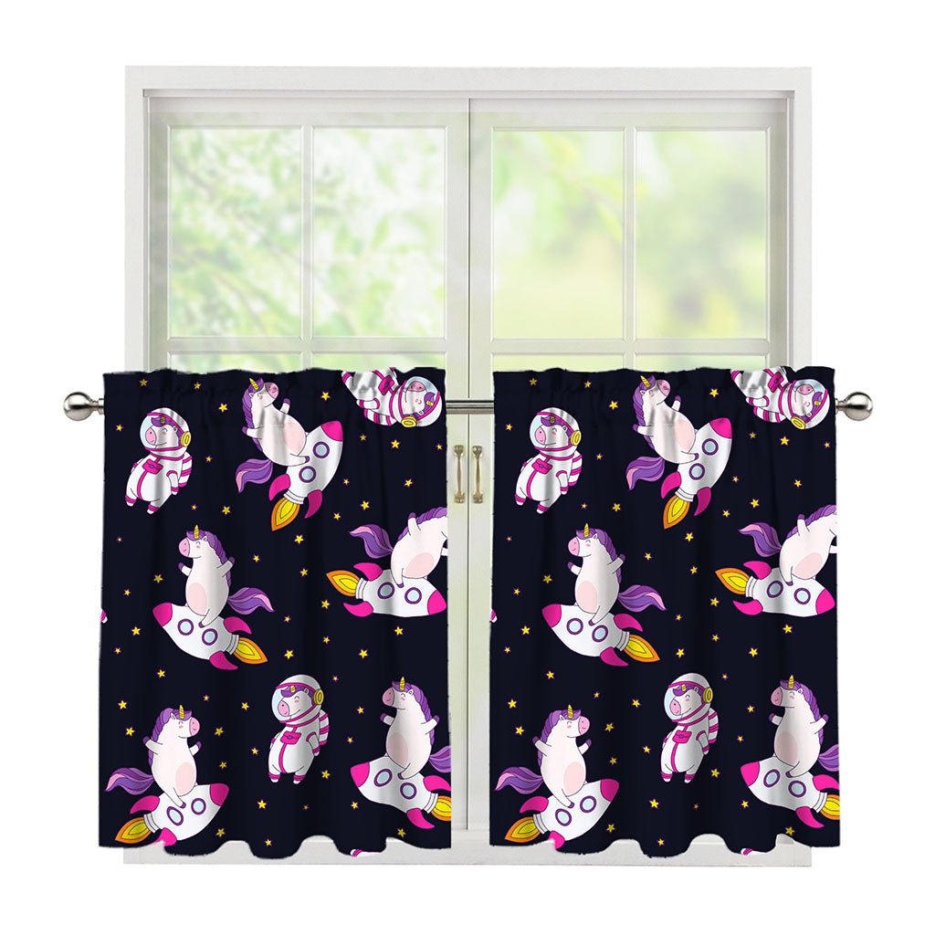 Space Astronaut Unicorn Pattern Print Tier Curtains