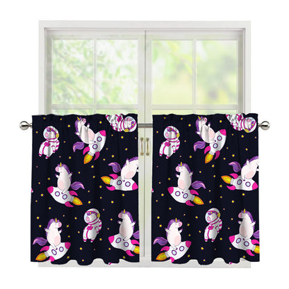 Space Astronaut Unicorn Pattern Print Tier Curtains