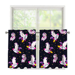 Space Astronaut Unicorn Pattern Print Tier Curtains