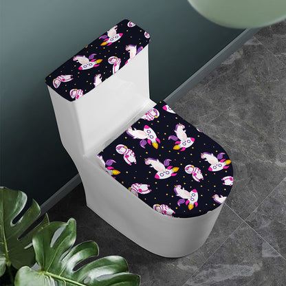 Space Astronaut Unicorn Pattern Print Toilet Lid And Tank Cover Set