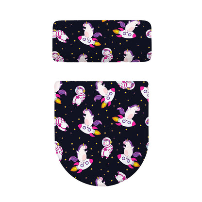Space Astronaut Unicorn Pattern Print Toilet Lid And Tank Cover Set