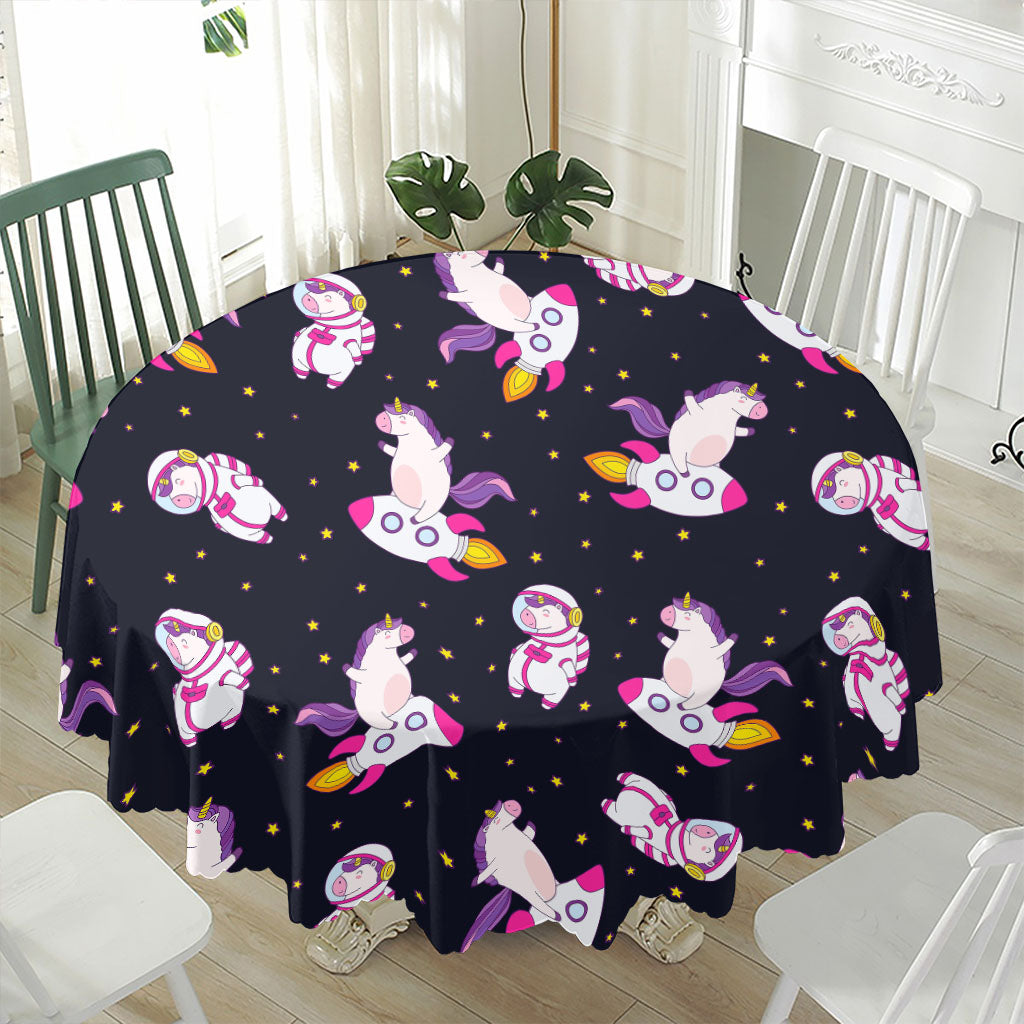 Space Astronaut Unicorn Pattern Print Waterproof Round Tablecloth