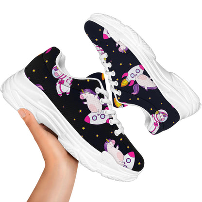 Space Astronaut Unicorn Pattern Print White Chunky Shoes
