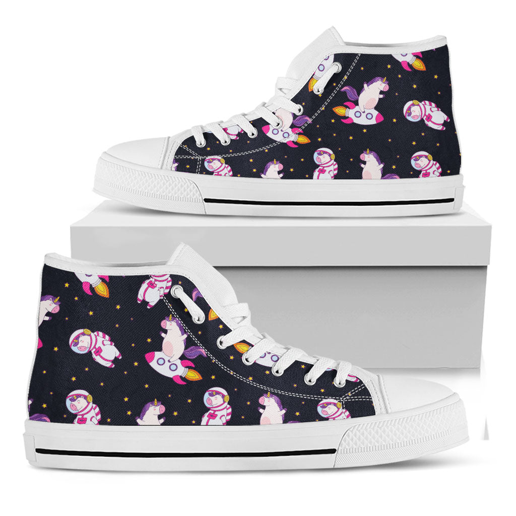 Space Astronaut Unicorn Pattern Print White High Top Sneakers