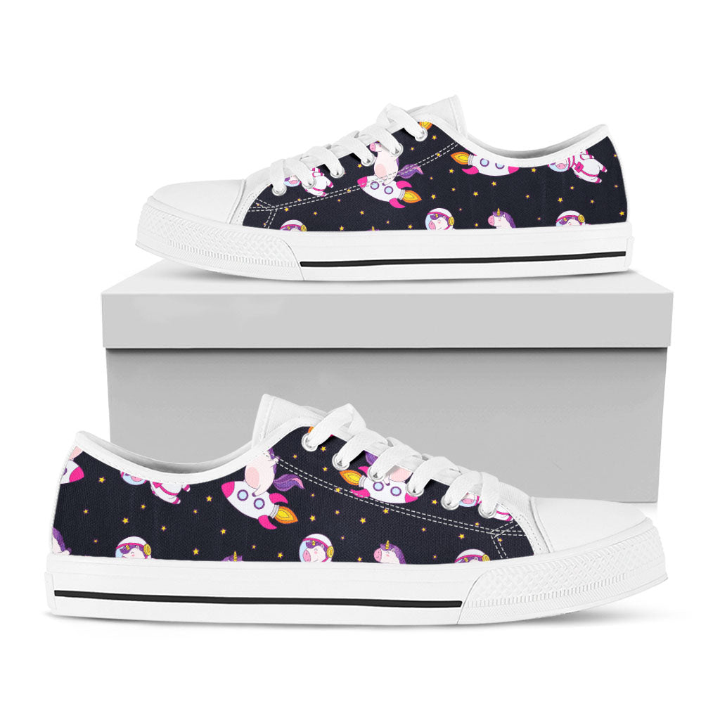 Space Astronaut Unicorn Pattern Print White Low Top Sneakers