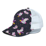 Space Astronaut Unicorn Pattern Print White Mesh Trucker Cap