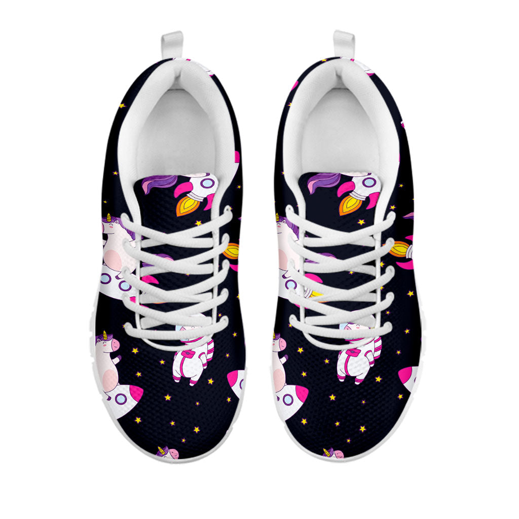Space Astronaut Unicorn Pattern Print White Running Shoes