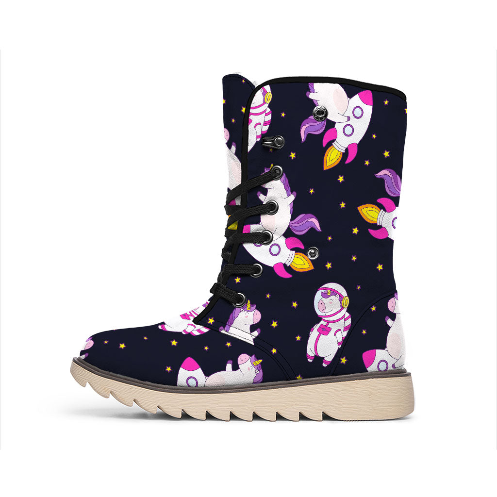 Space Astronaut Unicorn Pattern Print Winter Boots