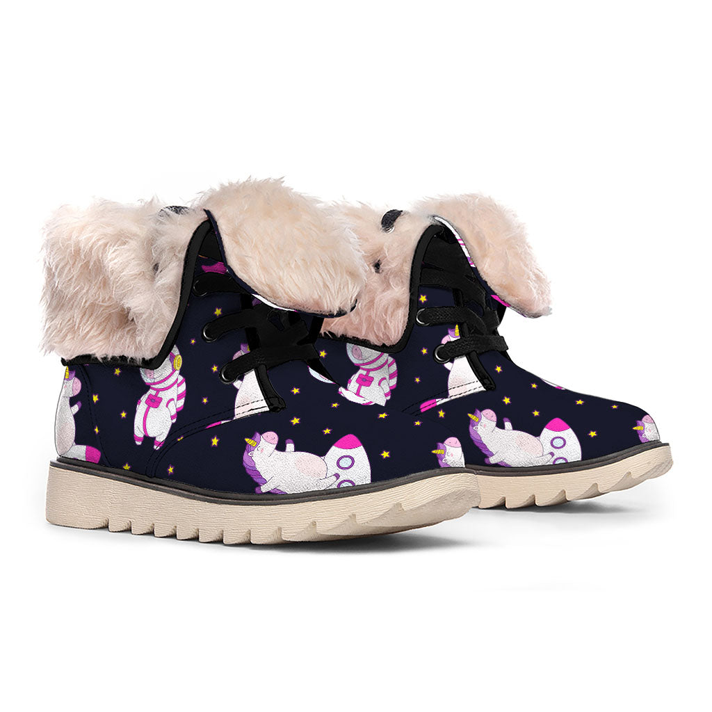 Space Astronaut Unicorn Pattern Print Winter Boots