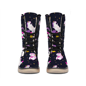 Space Astronaut Unicorn Pattern Print Winter Boots