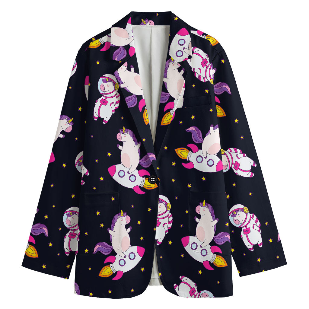 Space Astronaut Unicorn Pattern Print Women's Blazer