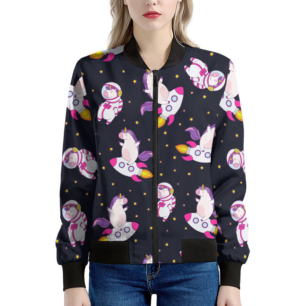 Space Astronaut Unicorn Pattern Print Women's Bomber Jacket
