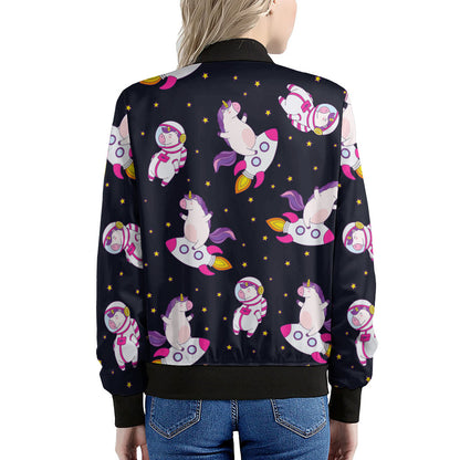 Space Astronaut Unicorn Pattern Print Women's Bomber Jacket
