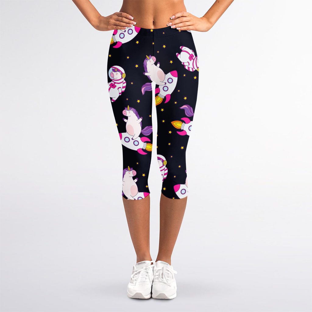 Space Astronaut Unicorn Pattern Print Women's Capri Leggings