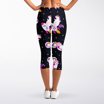 Space Astronaut Unicorn Pattern Print Women's Capri Leggings